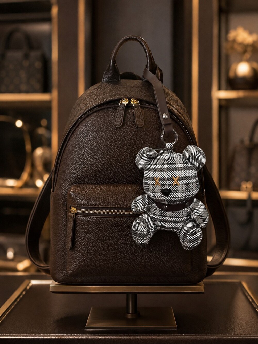 Plaid Bear Key Charm